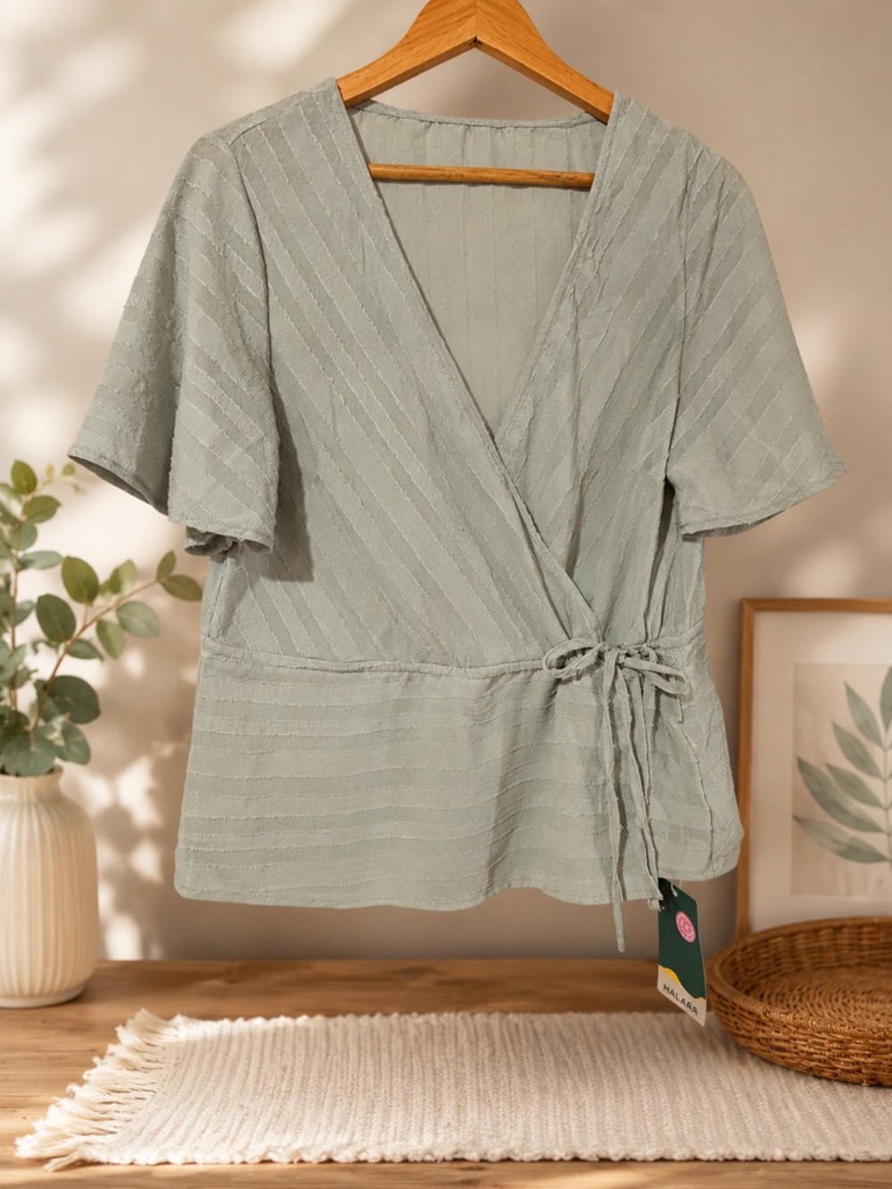 NWT Halara Sage Green Wrap Blouse Top Size Medium